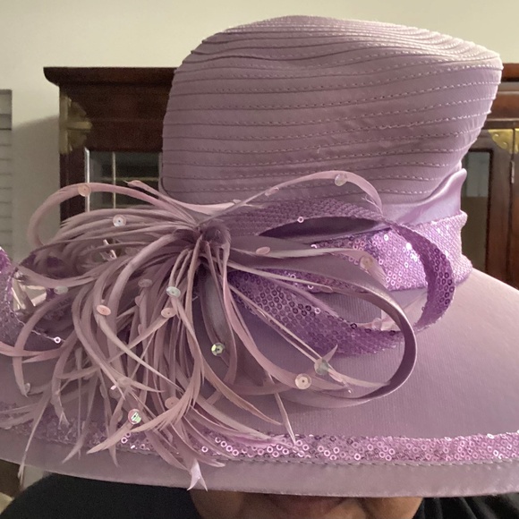 Lilac Feather and Sequins Slanted Elegant Hat